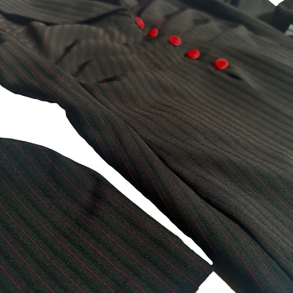 Black & Grey Pin Stripe Red Button Down Detail Blazer - Picture 4 of 4